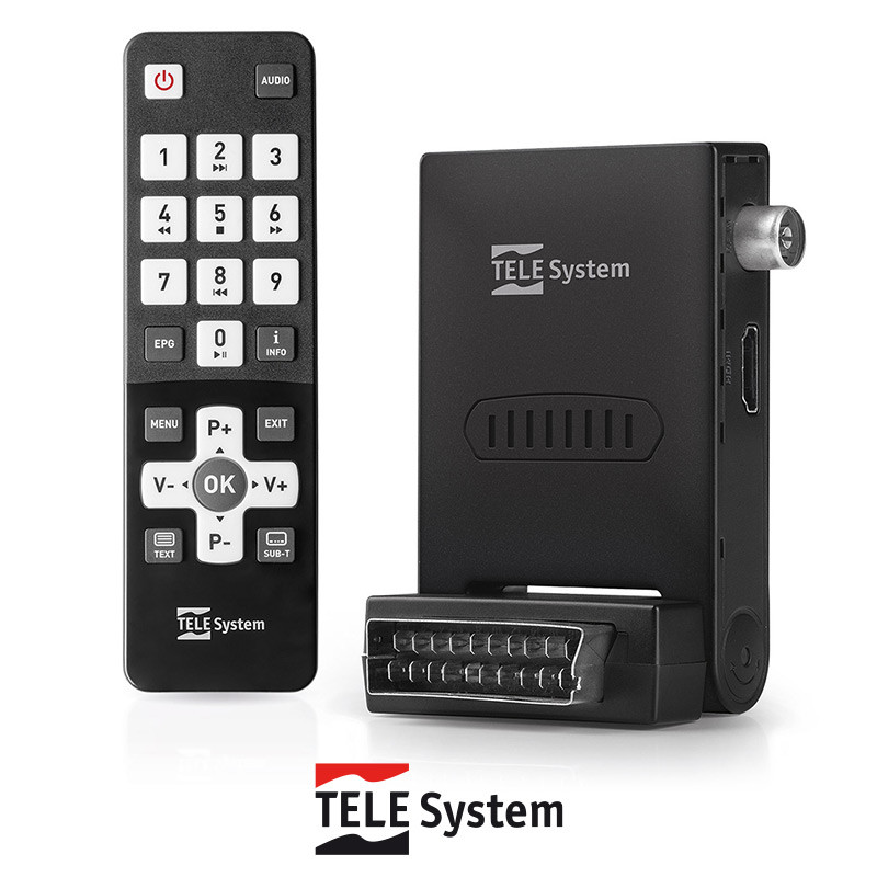 Mini decoder digitale terrestre DVB-T2 con telecomando semplice