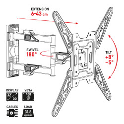 Supporto a muro per TV DA 32" a 55" orientabile e inclinabile - TELE System WM3255B44A