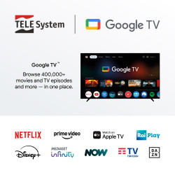 Google TV, Netflix, Ptime Video, Apple TV, RaiPlay, Disney+, Youtube, NOW, Mediaset Infinity, DAZN