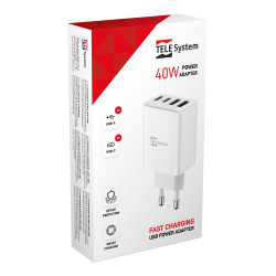 TELE System TS833 EU Caricabatterie USB-C e USB-A 40W, 4 Porte Fast Charge