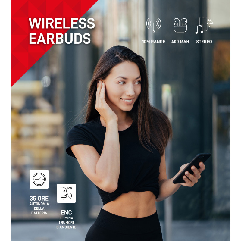 Ragazza con auricolari bluetooth touch